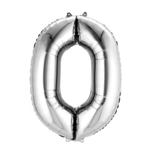 Silver Number 0 Mylar Balloon