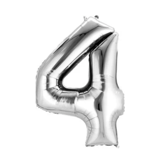 Silver Number 4 Mylar Balloon