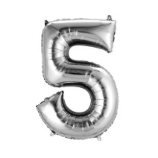 Silver Number 5 Mylar Balloon