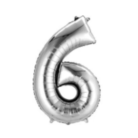 Silver Number 6 Mylar Balloon