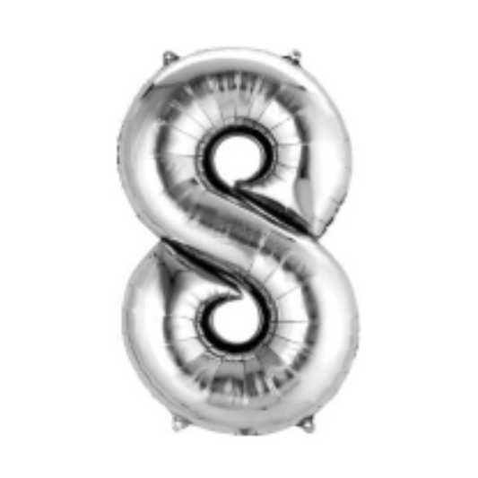 Silver Number 8 Mylar Balloon