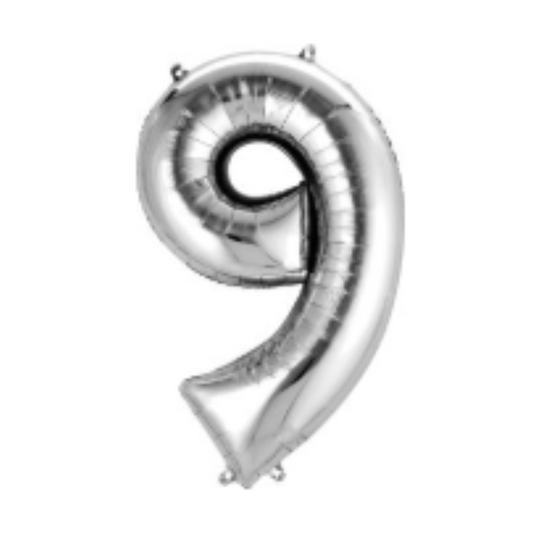 Silver Number 9 Mylar Balloon