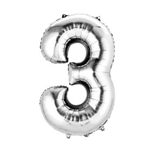 Silver Number 3 Mylar Balloon